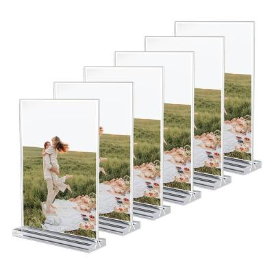 China Hospitals Odorless Tabletop Photo Frames T Shape Clear Acrylic Sign Holder for sale