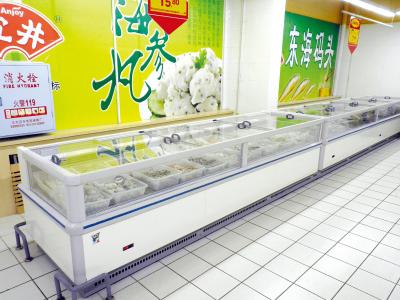 China Única exposição tomada partido do refrigerador do produto para o alimento congelado supermercado à venda