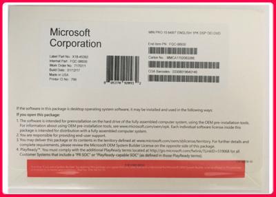 China Genuine Microsoft  COA License Sticker Windows 10 Pro 64 Bit DVD Disk for sale