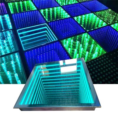 China Outdoor Wedding Party Glass Dance Floor with 3D Neon Mirror Light and RGB Color Mixture for sale