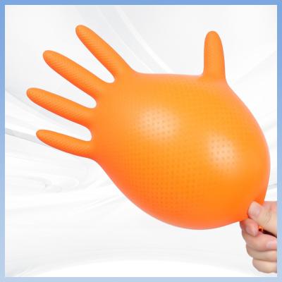 Китай Диамант текстурировал перчатки устранимого латекса нитрила перчаток нитрила оранжевого свободные продается