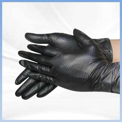 China OEM 6mil 8mil Nitrile Gloves Diamond Print Industrial Black Nitrile Gloves for sale