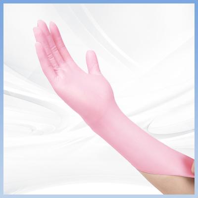 China Soft Fitting Pink Disposable Synthetic Nitrile Gloves Anti - Static for sale