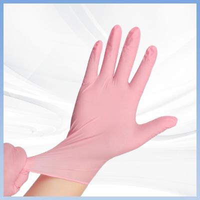 Китай Розовые одноразовые синтетические нитриловые перчатки из высококачественного нитрилового материала для беззаботной гигиены рук продается