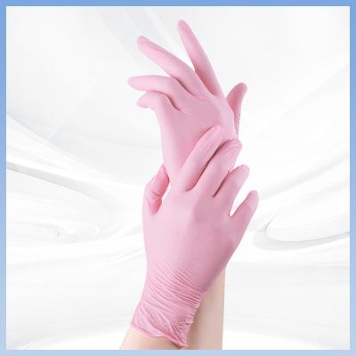 中国 柔軟 で 耐久 し た ピンク色 の 使い捨て 合成 ナイトリル 手袋 販売のため