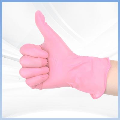 China Soft Pink Disposable Synthetic Nitrile Gloves 9 Inches Length for sale