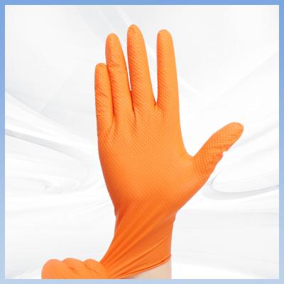 China High Durability Diamond Pattern Orange Nitrile Gloves 100 Pcs Per Box for sale