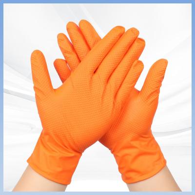 China Thickened Orange Diamond Pattern Disposable Nitrile Gloves Powder-Free Daily Protective Work Disposable Nitrile Gloves for sale