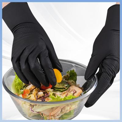 China Black Orange Diamond Pattern Disposable Nitrile Gloves Waterproof Industrial Construction Gloves for sale