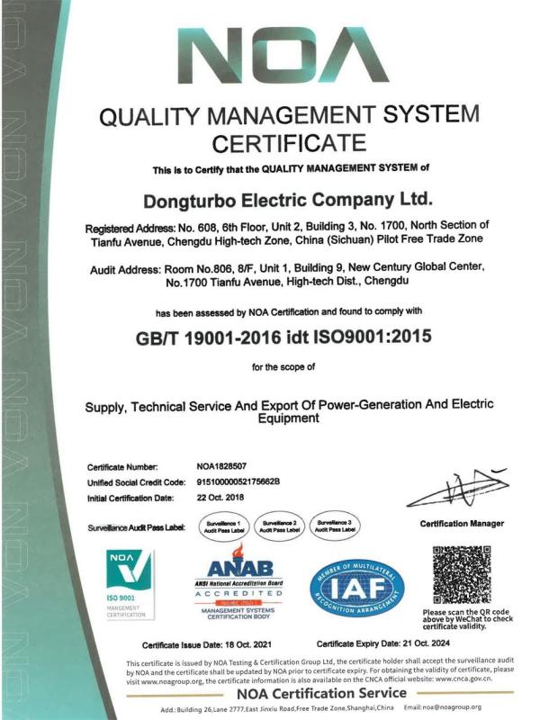 ISO9001 - Dongturbo Electric Company Ltd.