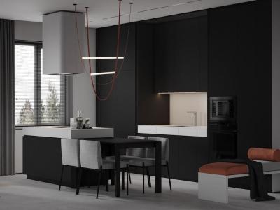 China Customized Matte Black Kitchen Cabinets With Island Table Bespoke Kitchen System for sale