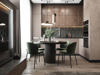 China Fitted Pinkish Brown PET Kitchen Cabinets Modern Bespoke Kitchen Cabinets for sale