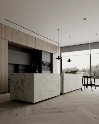 Китай Специализированные белые и черные кухонные шкафы Барный стол Современный кухонный набор продается