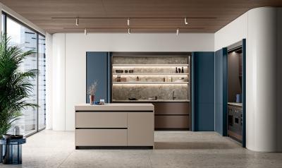 China Blue UV Kitchen Cabinet Customized Modern UV Kitchen System L Shaped for sale