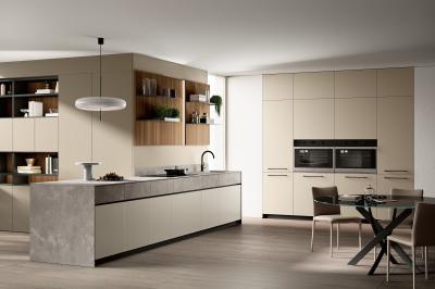 China Customized Luxury Modern Beige Color Kitchen Cabinets Whole Kitchen Design for sale