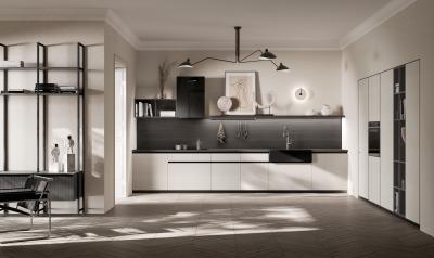 China Customized EGGER Kitchen Cabinet Modern White And Black Cabinets for sale