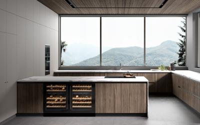 China White Modern Classic Wood Kitchen Cabinets Tailored With Island Table Wine Storage for sale