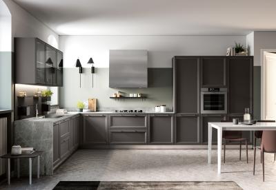 China L Shaped Melamine Kitchen Cabinet Modern Dark Grey Kitchen Cabinets Customized for sale