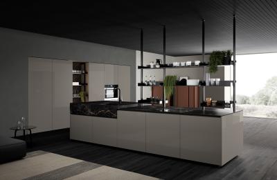 China Customized UV Kitchen Cabinet Modern Kitchen Set With Black Slab Countertop for sale