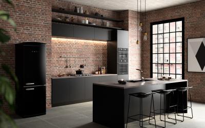 China Estilo industrial Armários de cozinha modernos minimalistas Design Sistema de cozinha preto personalizado à venda