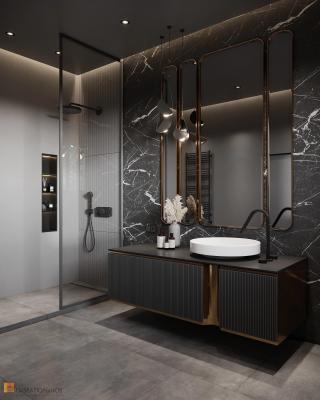 Chine Vanité de salle de bain noire personnalisée avec miroir et évier blanc à vendre