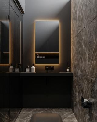 China Customized All Black Bathroom Cabinet with Mirror Cabinet and Side Cabinet for sale