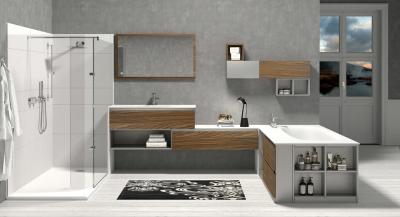 China Customized Modern L-shaped Integrated Bathroom Vanity with Storage Cabinet for sale