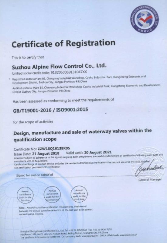 ISO 9001 : 2015 - Suzhou Alpine Flow Control Co., Ltd