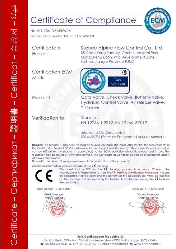 CE - Suzhou Alpine Flow Control Co., Ltd