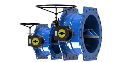 China Low Torque Blue Double Eccentric Butterfly Valve With Dovetail Seal Design for sale