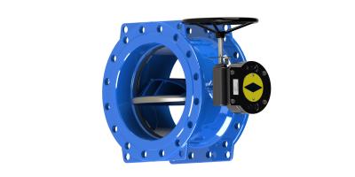 China Rubber Seat Blue Double Flanged Butterfly Valve Carbon Steel Base Available for sale