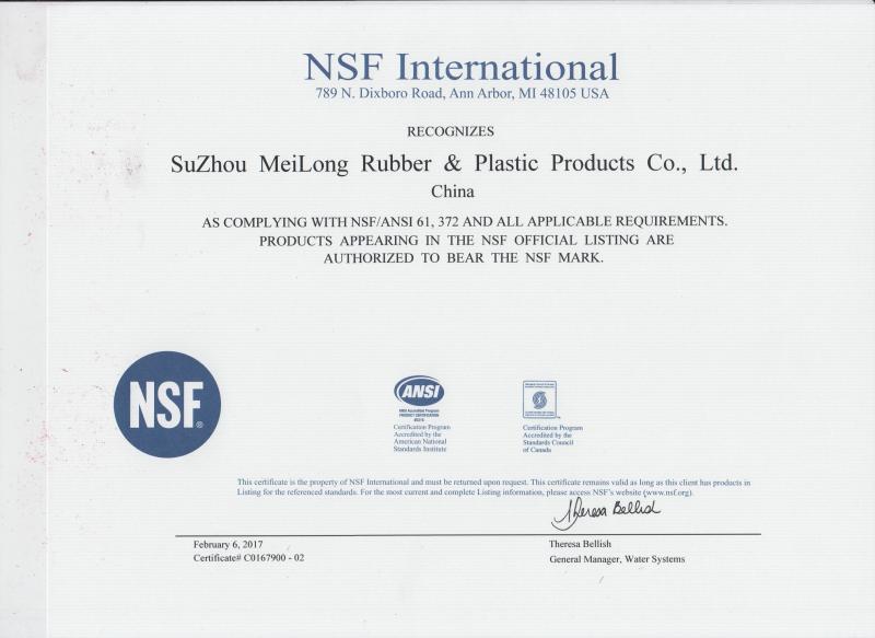 NSF61,372 - Suzhou Meilong Rubber and Plastic Products Co., Ltd.