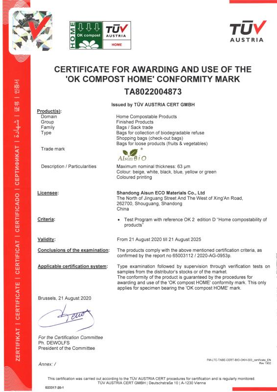 TUV Certificate - Shandong Aisun Environmental Protection Material Co., Ltd.