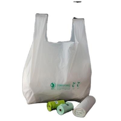 China Custom Logo Home Industrial Compostable T-Shirt PLA Biodegradable Shopping Bag for Grocery supermarket for sale