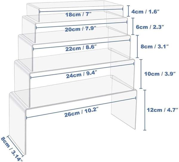 Quality Five Piece Acrylic Riser Display Set Stand Transparent 7.8 X 3.1 X 2.3 Inches for sale
