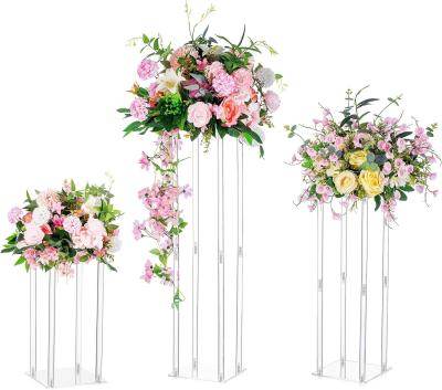 China Clear Floor Flower Acrylic Vase Stand Wedding Center Decoration 3 Pieces Birthday Party for sale