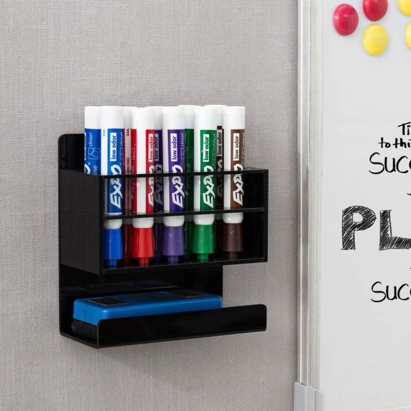 Quality Black Acrylic Brochure Holders Wall Mounted Dry Wipe Whiteboard 10 Marker Slots for sale