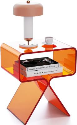 China Mesa de cama acrílica laranja transparente Mesa de cama Perspex Display Sala de estar Mesa de café à venda