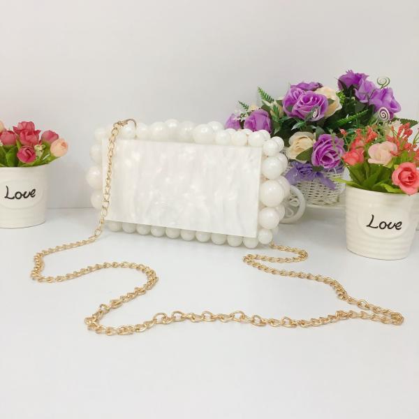 Quality Clutch Acrylic Handbag Purse Handmade Beaded Pearl Dinner Ball Parties Bride for sale