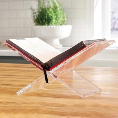 China Clear Acrylic Book Holder Open Shelf For Portable Assembly Bookstand Acrylic Stand Design for sale