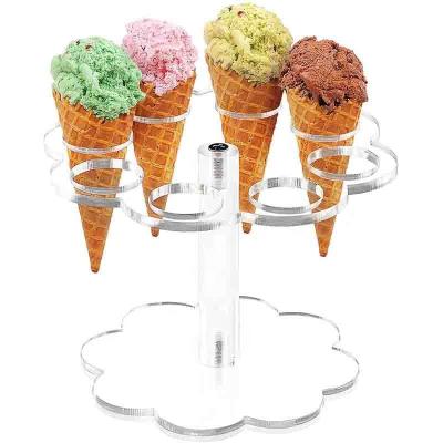 China Acrílico de helado Cone soporte soporte de soporte de papel Taza de tarta Rack de 8 agujeros Capacidad en venta