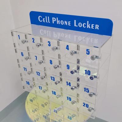 China Plexiglass Lockable Acrylic Display Cabinet Case Mobile Phone Locker Staff Storage 20.5x7x16.5inch for sale
