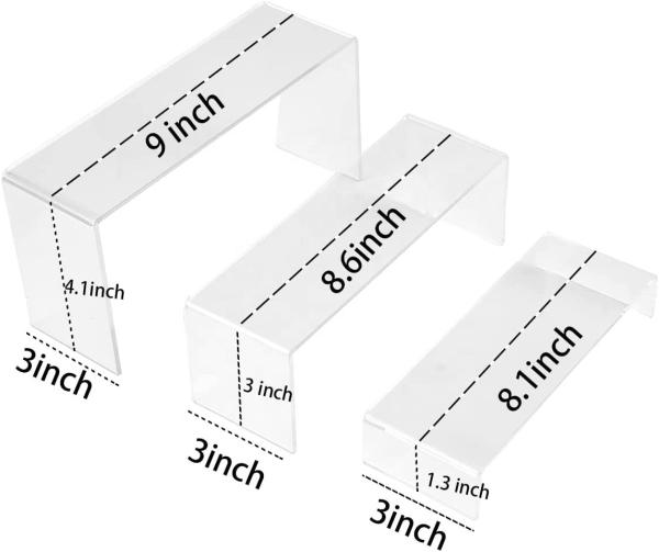 Quality Clear Acrylic Jewelry Risers Display 3 Sizes Shelf Showcase Fixtures For Cake for sale