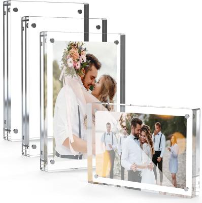 China Magnetic Acrylic Photo Block Sign Holder Desktop Display Self Standing Picture Photo Frame for sale