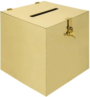 China Caja de oro de acrílico Espejo de boleta de votación Perspex Tarjeta de boda Caja de donación de plástico transparente en venta