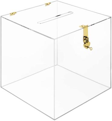 China Caja de donación grande y clara con cerradura Boletín de votos de bodas de deseos de acrílico de 12 pulgadas en venta