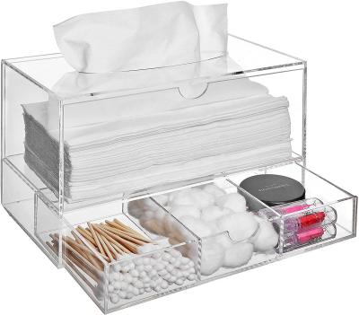 China Stackable Acrylic Boxes Containers Countertop Bins Tissue Bathroom Drawer Cosmetic 9.3x5x6.3inches for sale