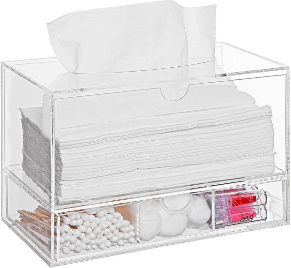 Quality Stackable Acrylic Boxes Containers Countertop Bins Tissue Bathroom Drawer for sale