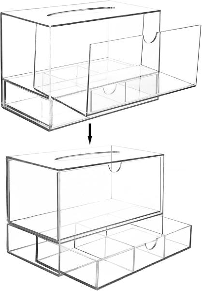 Quality Stackable Acrylic Boxes Containers Countertop Bins Tissue Bathroom Drawer for sale