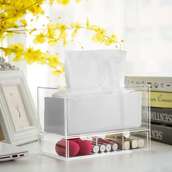 Quality Stackable Acrylic Boxes Containers Countertop Bins Tissue Bathroom Drawer for sale